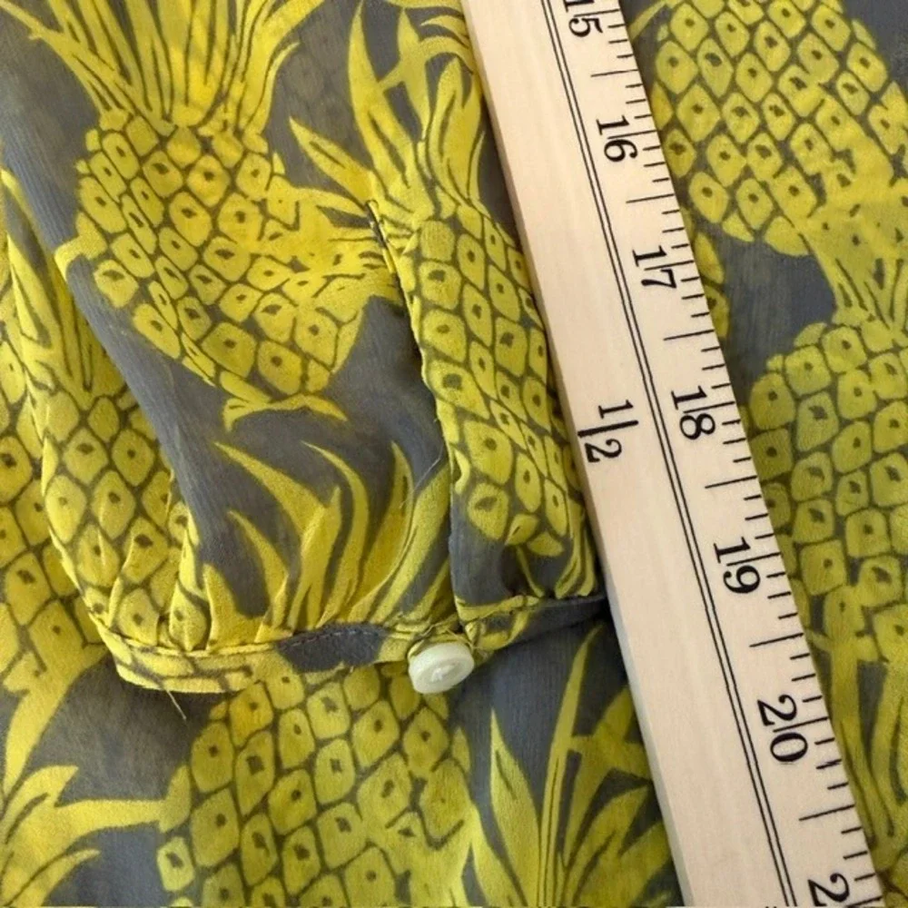 Banana Republic Pineapple Print Blouse Keyhole Top Sheer Yellow Medium